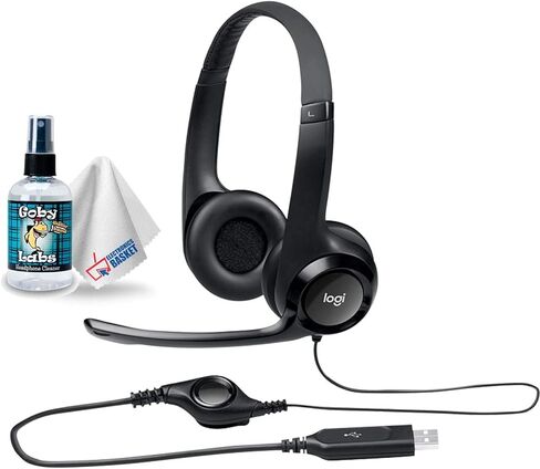 Logitech USB Headset H390 with Noise Cancelling Microphone - Includes Headphone Cleaner with Microfiber Cleaning Cloth - Bundle in Saudi Arabia