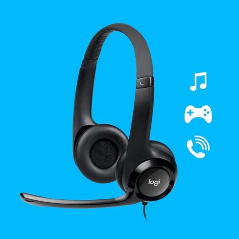 Logitech USB Headset H390 with Noise Cancelling Microphone - Includes Headphone Cleaner with Microfiber Cleaning Cloth - Bundle in Saudi Arabia