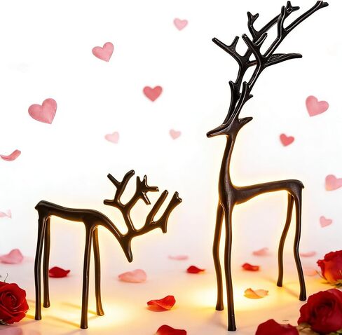 تماثيل عيد الميلاد الرنة المعدنية السوداء - تماثيل أنيقة حديثة لديكور العطلات في الأماكن المغلقة - قطع مركزية لطاولة عيد الميلاد للرف، وغرفة المعيشة، وغرفة النوم، والمكتب (أ + ب) in Kuwait