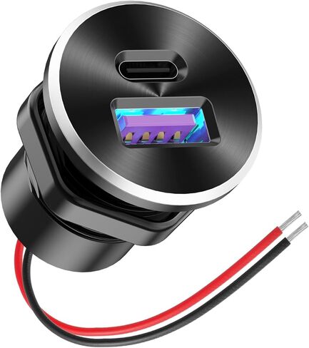شاحن سيارة صغير من الألومنيوم بمنفذ USB 12 فولت مع منافذ PD30W وQC 18 وات، مقبس شاحن بديل ولاعة سجائر بقطر 22 مم مثبت مسبقًا بسلك مسبق لسيارة قارب RV شاحنة دراجة نارية، إلخ. in Kuwait