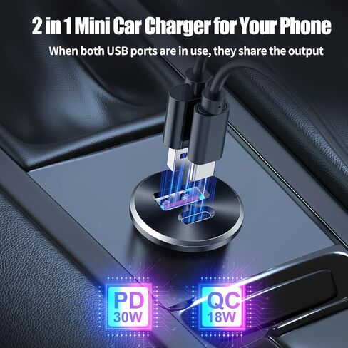 شاحن سيارة صغير من الألومنيوم بمنفذ USB 12 فولت مع منافذ PD30W وQC 18 وات، مقبس شاحن بديل ولاعة سجائر بقطر 22 مم مثبت مسبقًا بسلك مسبق لسيارة قارب RV شاحنة دراجة نارية، إلخ. in Kuwait