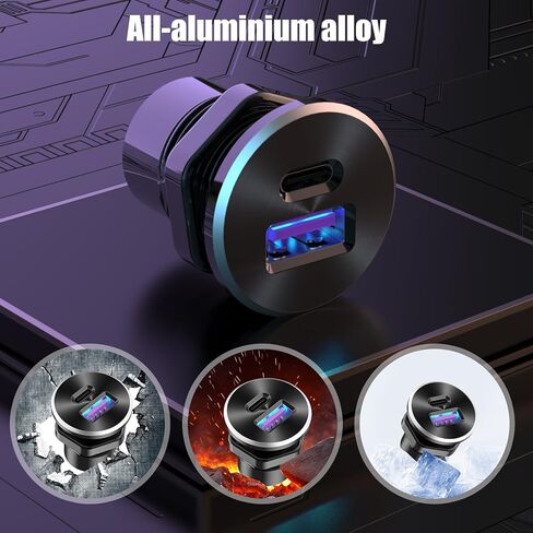 شاحن سيارة صغير من الألومنيوم بمنفذ USB 12 فولت مع منافذ PD30W وQC 18 وات، مقبس شاحن بديل ولاعة سجائر بقطر 22 مم مثبت مسبقًا بسلك مسبق لسيارة قارب RV شاحنة دراجة نارية، إلخ. in Kuwait