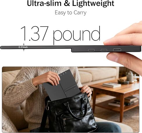 شاشة محمولة 15.6 بوصة 1080 بكسل FHD USB-C HDMI شاشة سفر رفيعة للغاية مع مسند ومكبرات صوت، موسع شاشة عرض ألعاب IPS لأجهزة الكمبيوتر المحمول وأجهزة الكمبيوتر المحمولة وأجهزة الكمبيوتر المحمولة وأجهزة PS Xbox Switch in Saudi Arabia