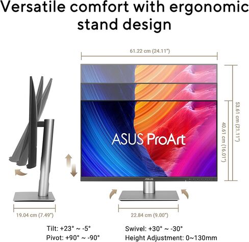 ASUS ProArt Display 27" 1440P Professional Monitor (PA278QGV) – IPS, QHD (2560 x 1440), 95% DCI-P3, Color Accurate, ΔE<2, Calman Verified, 120Hz, HDR-10, Light Sync, Ergonomic, 3 yr Warranty in Saudi Arabia