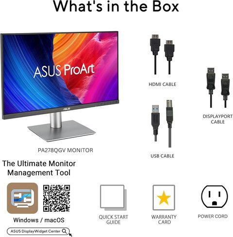 ASUS ProArt Display 27" 1440P Professional Monitor (PA278QGV) – IPS, QHD (2560 x 1440), 95% DCI-P3, Color Accurate, ΔE<2, Calman Verified, 120Hz, HDR-10, Light Sync, Ergonomic, 3 yr Warranty in Saudi Arabia