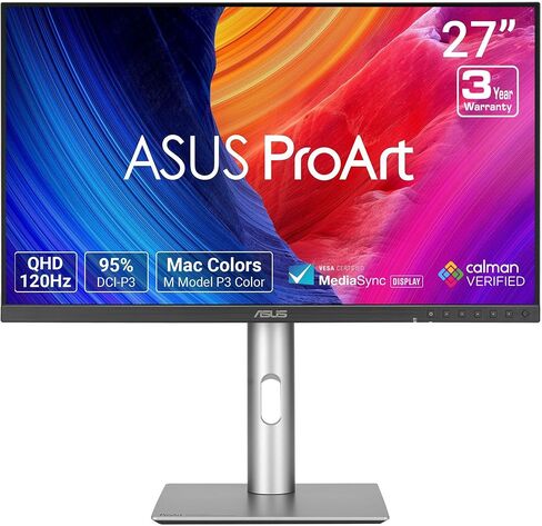 ASUS ProArt Display 27" 1440P Professional Monitor (PA278QGV) – IPS, QHD (2560 x 1440), 95% DCI-P3, Color Accurate, ΔE<2, Calman Verified, 120Hz, HDR-10, Light Sync, Ergonomic, 3 yr Warranty in Saudi Arabia