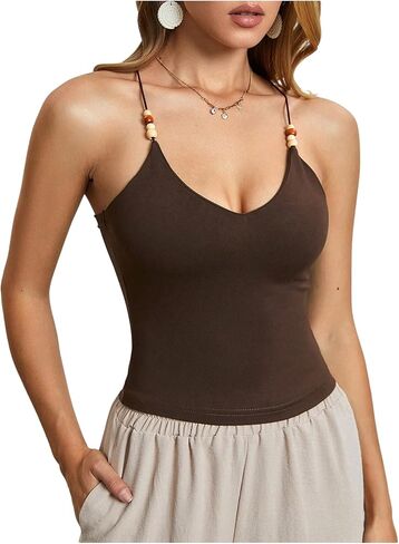 Women's Beaded Halter Tops Crisscross Backless Sleeveless Crop Camisole Top in Saudi Arabia