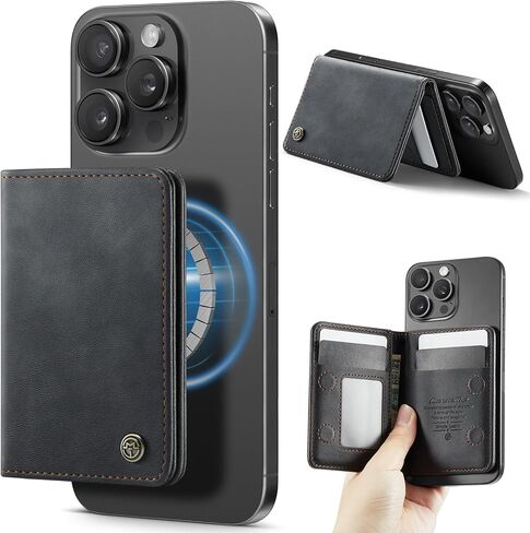 Magnetic Wallet for iPhone 17/16/15/14/13/12 Series, Upgraded Strong Magnetic Card Holder Phone Wallet, RFID Blocking PU Leather Wallet Stand for Women Men, Not for iPhone 13/12 Mini, Black in Saudi Arabia