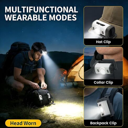 Headlamp Rechargeable, Super Bright LED Motion Sensor Headlight EDC, Detachable Head Lamp with Headband, Waterproof 8-Mode Flashlight with Red/BLue/White Light for Camping, Hiking, Running, Fishing in Saudi Arabia