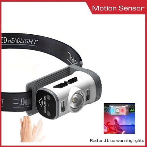 Headlamp Rechargeable, Super Bright LED Motion Sensor Headlight EDC, Detachable Head Lamp with Headband, Waterproof 8-Mode Flashlight with Red/BLue/White Light for Camping, Hiking, Running, Fishing in Saudi Arabia