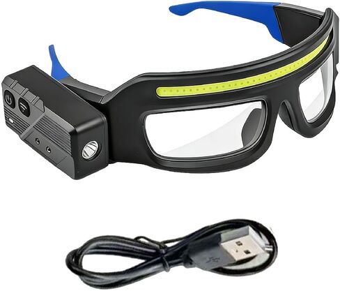 LED Safety Glasses with Motion Sensor, Rechargeable Headlight Glasses for Night Running, Fishing, Camping, Cycling, Hands-Free Work Light, 800LM 5 Modes USB-C IPX4 (Blue) in Saudi Arabia