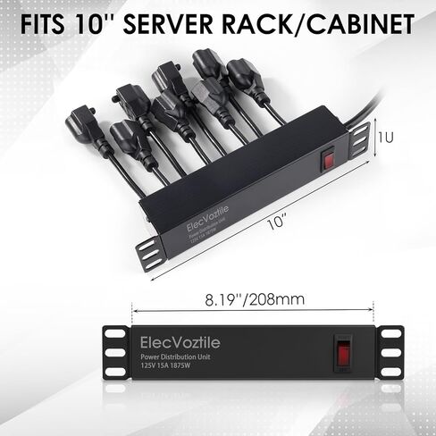 10 inch Rack PDU, 8 Rear Outlets, 1020J Surge Protection &15A Overload Switch, 1U Rackmount, Rack PDU Power Strip for 10-inch Mini Server Network Cabinets/Rack/Self, 6ft Cable in Saudi Arabia