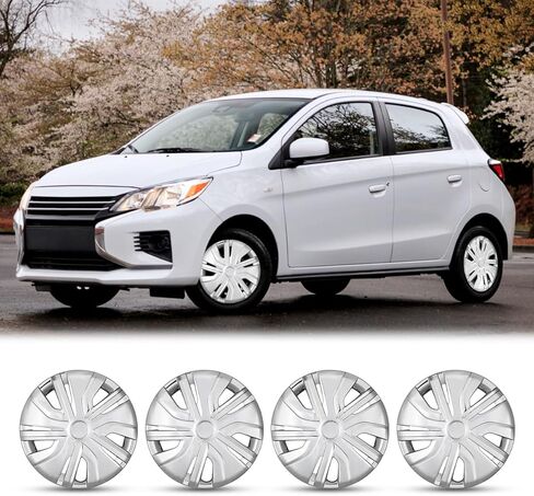 14 Inch Hubcaps Wheel Covers for 2014-2025 Mitsubishi Mirage, R14 Wheel Rims Covers Hub Caps Snap-on Car, PP Material, Set of 4, Silver Lacquer in Kuwait