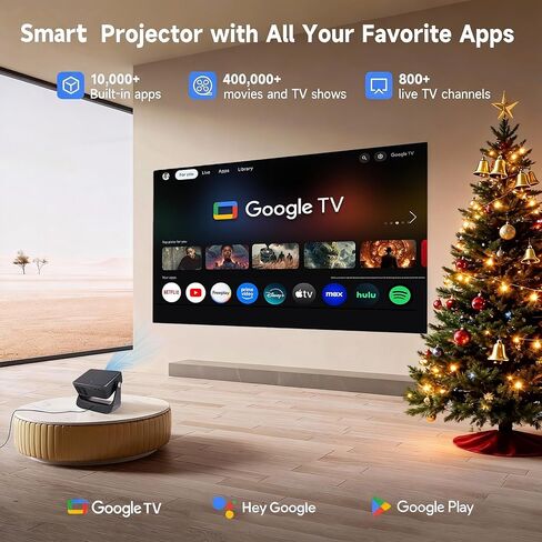 【يدعم تلفزيون Google الرسمي/1500 ANSI/4K】جهاز عرض تلفزيون ذكي مزود بواي فاي وبلوتوث، جهاز عرض محمول أصلي 1080 بكسل، تركيز تلقائي وحجر مفاتيح، إدخال صوتي، جهاز عرض صغير للسينما المنزلية، iOS/Android in Kuwait