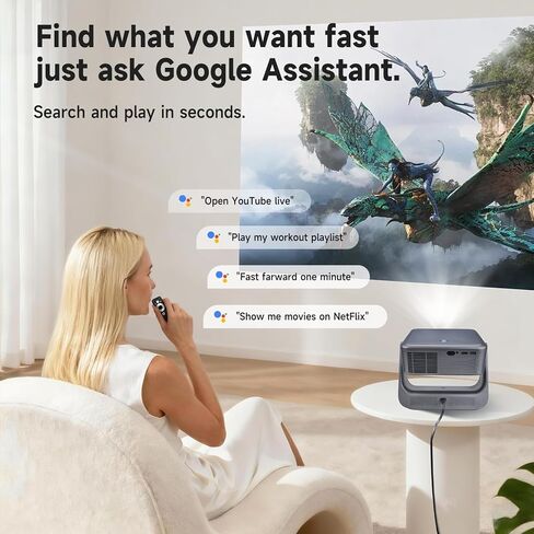 【يدعم تلفزيون Google الرسمي/1500 ANSI/4K】جهاز عرض تلفزيون ذكي مزود بواي فاي وبلوتوث، جهاز عرض محمول أصلي 1080 بكسل، تركيز تلقائي وحجر مفاتيح، إدخال صوتي، جهاز عرض صغير للسينما المنزلية، iOS/Android in Kuwait