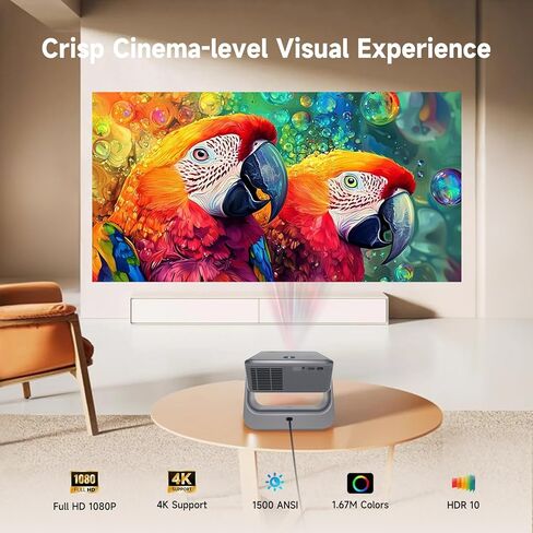 【يدعم تلفزيون Google الرسمي/1500 ANSI/4K】جهاز عرض تلفزيون ذكي مزود بواي فاي وبلوتوث، جهاز عرض محمول أصلي 1080 بكسل، تركيز تلقائي وحجر مفاتيح، إدخال صوتي، جهاز عرض صغير للسينما المنزلية، iOS/Android in Kuwait