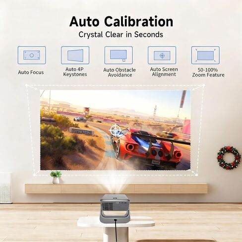 【يدعم تلفزيون Google الرسمي/1500 ANSI/4K】جهاز عرض تلفزيون ذكي مزود بواي فاي وبلوتوث، جهاز عرض محمول أصلي 1080 بكسل، تركيز تلقائي وحجر مفاتيح، إدخال صوتي، جهاز عرض صغير للسينما المنزلية، iOS/Android in Kuwait