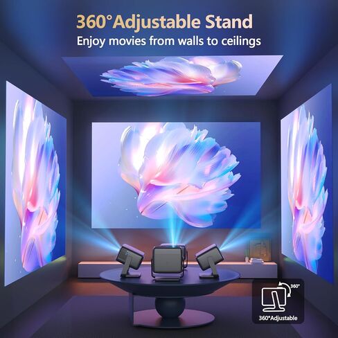 جهاز عرض 2000 ANSI Lumens 4K مع واي فاي وبلوتوث، صوت DoIby 36 وات، حامل تركيز تلقائي AI 360 درجة، جهاز عرض خارجي متوافق مع NetfIix Prime Video Youtube in Saudi Arabia