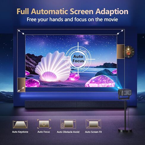 جهاز عرض 2000 ANSI Lumens 4K مع واي فاي وبلوتوث، صوت DoIby 36 وات، حامل تركيز تلقائي AI 360 درجة، جهاز عرض خارجي متوافق مع NetfIix Prime Video Youtube in Saudi Arabia