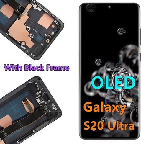OLED Galaxy S20 Ultra LCD Screen Replacement for Samsung Galaxy S20 Ultra 5G Display Touch Screen Digitizer SM-G988U SM-G988U1 Support Fingerprint (with Black Frame+Back Cover Adhesive+Tools) in Saudi Arabia