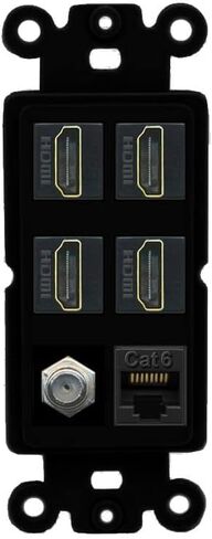 RiteAV 4 Port HDMI 1 Coax Cable TV - F-Type 1 Cat6 Ethernet لوحة حائط - الروك [أسود / أسود] in Saudi Arabia