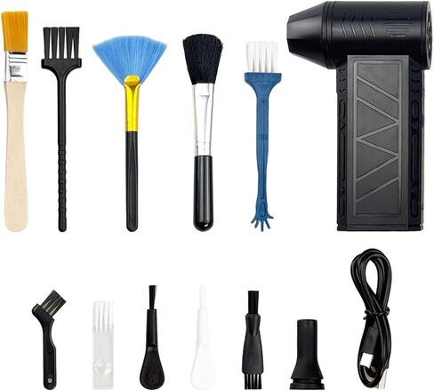 Flylin Compressed Air Cleaner, High Speed Blower Turbo Fan with Flashlight and 10pcs Brush, 3-Speed Adjustable Cordless Electric Air Duster for PC/Keyboard/Electronics/Car/Home/Outdoor Use in Saudi Arabia