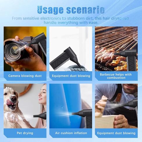 Flylin Compressed Air Cleaner, High Speed Blower Turbo Fan with Flashlight and 10pcs Brush, 3-Speed Adjustable Cordless Electric Air Duster for PC/Keyboard/Electronics/Car/Home/Outdoor Use in Saudi Arabia