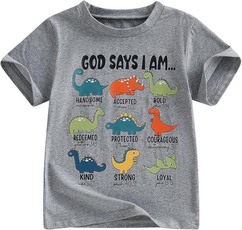 Toddler Little Boys Girls Summer Clothes Kids Dinosaur Print Crewneck T-Shirt Short Sleeve Tops Baby Tees Clothes in Kuwait