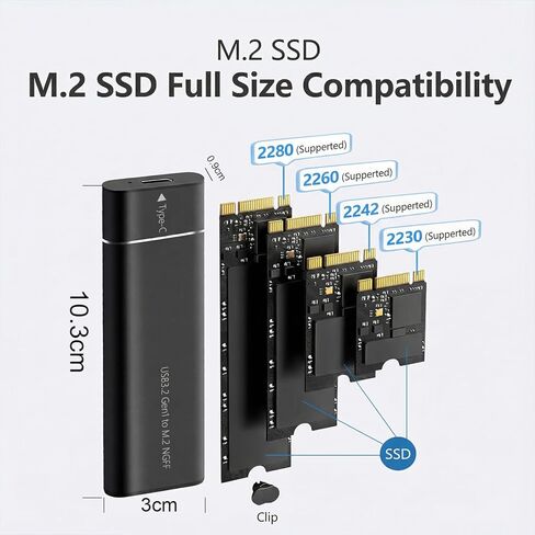 Enclosure Adapter, Type-C to A，【USB3.2 Gen2,5Gbps】 Key Solid State Drive External Enclosure Aluminum Alloy,Portable Data Storage with Carrying Strap for Laptop & PC, Sleek Design in Saudi Arabia