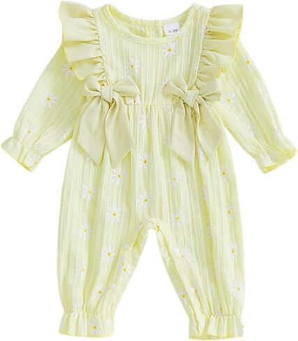 Newborn Baby Girl Clothes​ Long Sleeve Romper Spring Fall One Piece Outfit Daisy Print Ruffle Jumpsuit in Saudi Arabia