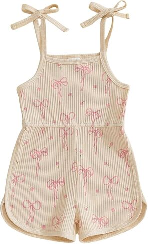 Toddler Girl Clothes Baby Spaghetti Strap Bow Shorts Jumpsuit Ribbed Halter Romper Cute Little Girls Summer Outfits in Saudi Arabia
