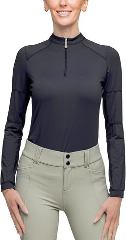 Kastel Denmark Solid Long Sunve Sun Shirt UPF 30 | رطوبة الفتل قاعدة طبقة النشط 1/4 Zip Womens Golf Polo ، الفروسية ، ملابس الملابس الخارجية in Saudi Arabia