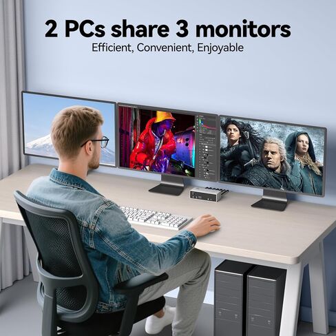 8K@60Hz Displayport KVM Switch 3 Monitors 2 Computers, 4K@120Hz Triple Monitor KVM Switch for 2 Computers Sharing 3 Monitors, Keyboard, Mouse,with 2 USB3.0 Cables,Controller and Power Adapter in Kuwait