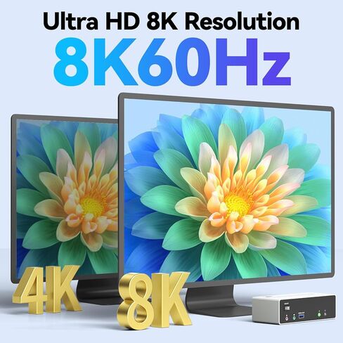 8K@60Hz Displayport KVM Switch 3 Monitors 2 Computers, 4K@120Hz Triple Monitor KVM Switch for 2 Computers Sharing 3 Monitors, Keyboard, Mouse,with 2 USB3.0 Cables,Controller and Power Adapter in Kuwait