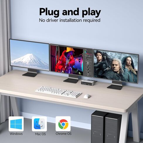 8K@60Hz Displayport KVM Switch 3 Monitors 2 Computers, 4K@120Hz Triple Monitor KVM Switch for 2 Computers Sharing 3 Monitors, Keyboard, Mouse,with 2 USB3.0 Cables,Controller and Power Adapter in Kuwait