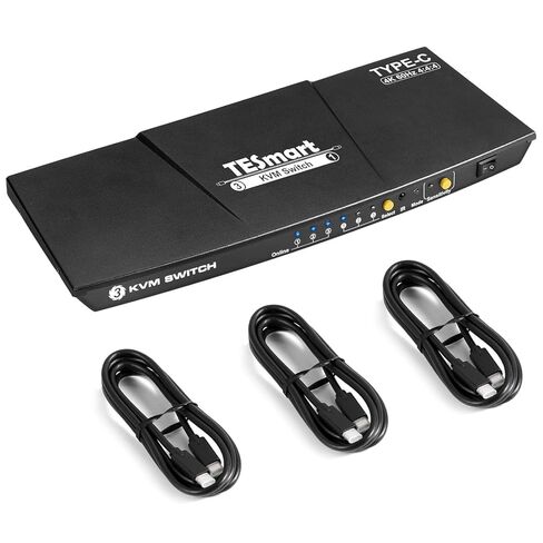 محول TESmart USB-C KVM 3 في 1، لـ 3 أجهزة كمبيوتر وشاشة واحدة، نوع C KVM، 4k@60 هرتز، طاقة إمداد للكمبيوتر المحمول المتصل بالمنفذ 1 in Saudi Arabia