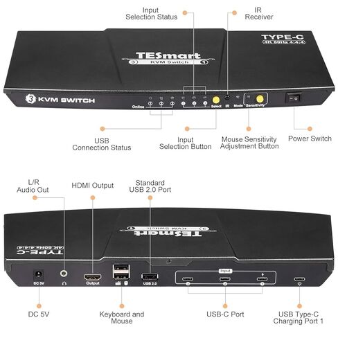محول TESmart USB-C KVM 3 في 1، لـ 3 أجهزة كمبيوتر وشاشة واحدة، نوع C KVM، 4k@60 هرتز، طاقة إمداد للكمبيوتر المحمول المتصل بالمنفذ 1 in Saudi Arabia