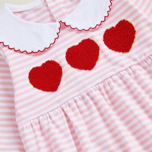 طفلة عيد الحب الزي القلب التطريز كم طويل مخطط Smocked رومبير لطيف دمية طوق داخلية in Kuwait