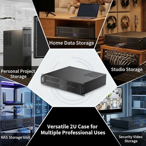 هيكل 2U Rackmount، حافظة خادم Micro-ATX، يدعم 2 × 3.5 محرك أقراص ثابتة و1 × 2.5 SSD، متوافق مع ATX PSU، 4 فتحات PCIe، تبريد جيد التهوية، منافذ USB in Kuwait