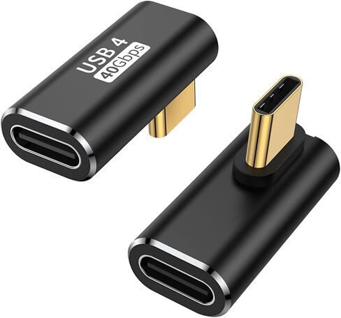 محول USB C 90 درجة (عبوتان)، موصل USB من النوع C على شكل حرف L يسار ويمين لأجهزة Meta Quest وMacBook وiMac وiPad وiPhone 16 15 Series وأجهزة أخرى من النوع C أو Thunderbolt 4/3 - أسود in Saudi Arabia