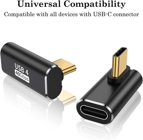 محول USB C 90 درجة (عبوتان)، موصل USB من النوع C على شكل حرف L يسار ويمين لأجهزة Meta Quest وMacBook وiMac وiPad وiPhone 16 15 Series وأجهزة أخرى من النوع C أو Thunderbolt 4/3 - أسود in Saudi Arabia