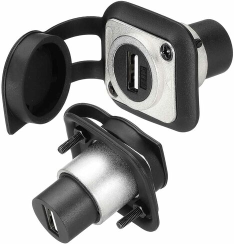 2Pcs USB2.0 Panel Mount Adapter, Female to Female Panel Mount Connector Socket USB Data Extension Coupler Adapter with Dust Cover for Data Transfer/Charging, Silver in Saudi Arabia
