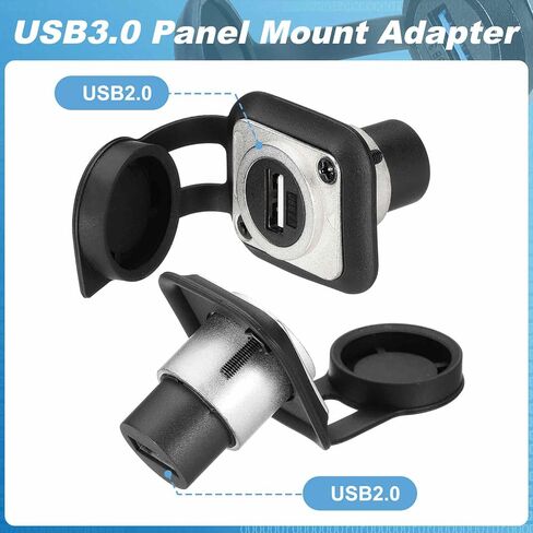 2Pcs USB2.0 Panel Mount Adapter, Female to Female Panel Mount Connector Socket USB Data Extension Coupler Adapter with Dust Cover for Data Transfer/Charging, Silver in Saudi Arabia