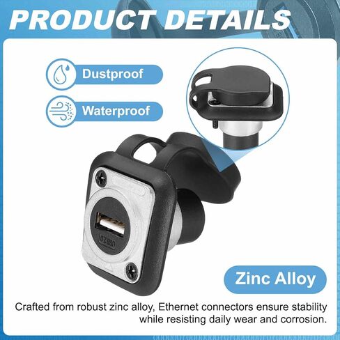 2Pcs USB2.0 Panel Mount Adapter, Female to Female Panel Mount Connector Socket USB Data Extension Coupler Adapter with Dust Cover for Data Transfer/Charging, Silver in Saudi Arabia