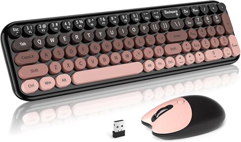 Wireless Keyboard Mouse Combo, Portable Retro Keyboard with Compact Size, 2 in 1 USB Connected Mouse for Windows PC, Laptop, Computer, Desktop, Home and Office Use in Saudi Arabia