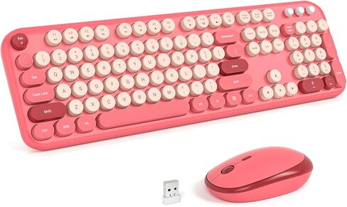 Wireless Keyboard Mouse Combo, Portable Retro Keyboard with Compact Size, 2 in 1 USB Connected Mouse for Windows PC, Laptop, Computer, Desktop, Home and Office Use in Saudi Arabia