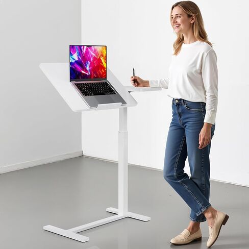 Overbed Bedside Table with Hidden Casters, Adjustable Pneumatic Mobile Laptop Computer Standing Desk, Rolling Laptop Table, Movable Overbed Table Hospital Home Use, Black in Saudi Arabia