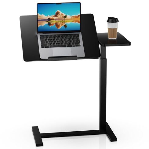 Overbed Bedside Table with Hidden Casters, Adjustable Pneumatic Mobile Laptop Computer Standing Desk, Rolling Laptop Table, Movable Overbed Table Hospital Home Use, Black in Saudi Arabia