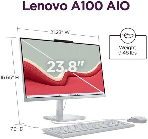 Lenovo AIO 24" FHD All-in-One Desktop Computer for Home Office, Intel Processor, 32GB RAM, 1TB PCIe SSD, WiFi 6, Bluetooth 5.2, HDMI, RJ-45, Keyboard and Mouse, Windows 11 Professional in Saudi Arabia