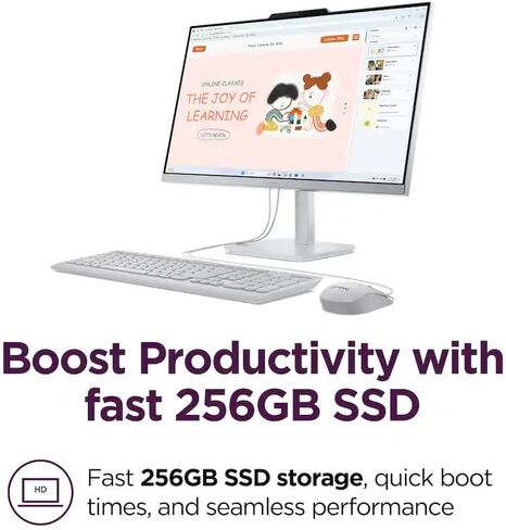 Lenovo AIO 24" FHD All-in-One Desktop Computer for Home Office, Intel Processor, 32GB RAM, 1TB PCIe SSD, WiFi 6, Bluetooth 5.2, HDMI, RJ-45, Keyboard and Mouse, Windows 11 Professional in Saudi Arabia